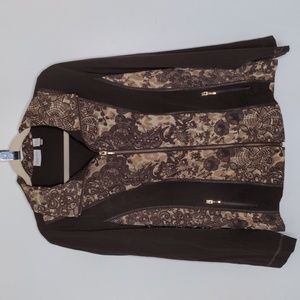 zenergy by Chico's brown gold lightweight lace leopard design jacket sz 1 medium